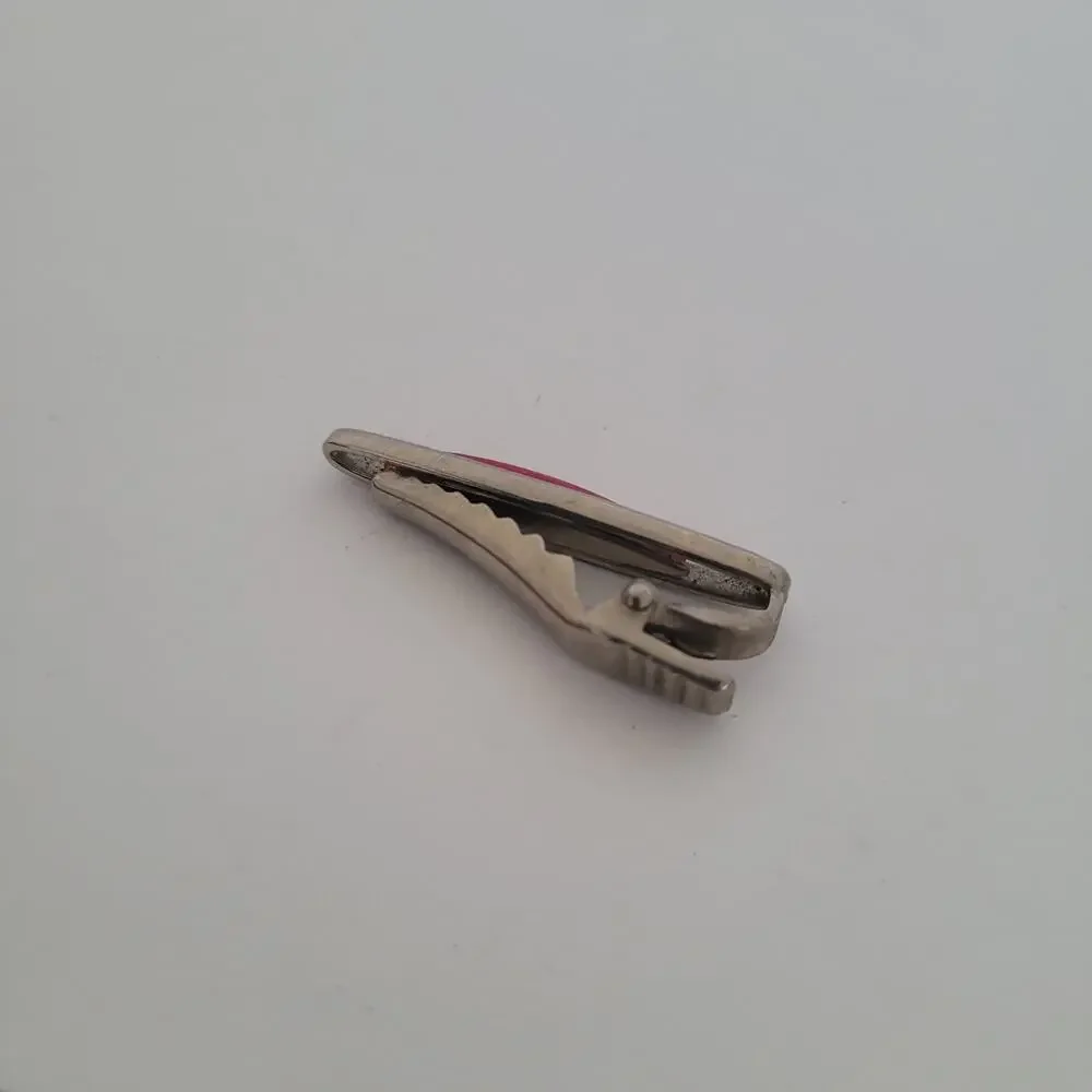 Cabochon Carnelian Agate Red Silver Bar Clip Tac Clasp Retro Vintage Small Short